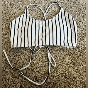 Striped White and Black Bikini Top